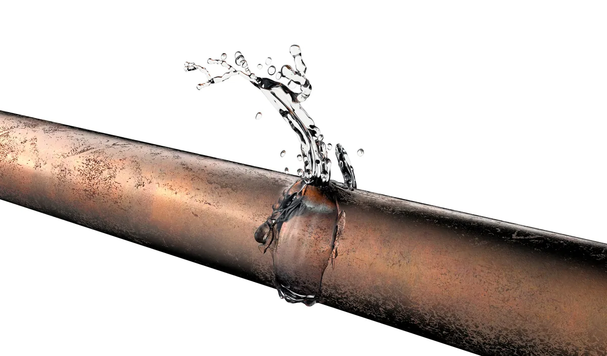 Pinhole leak spraying from a copper pipe, from our Dana Point guide: Hose Bib Replacement